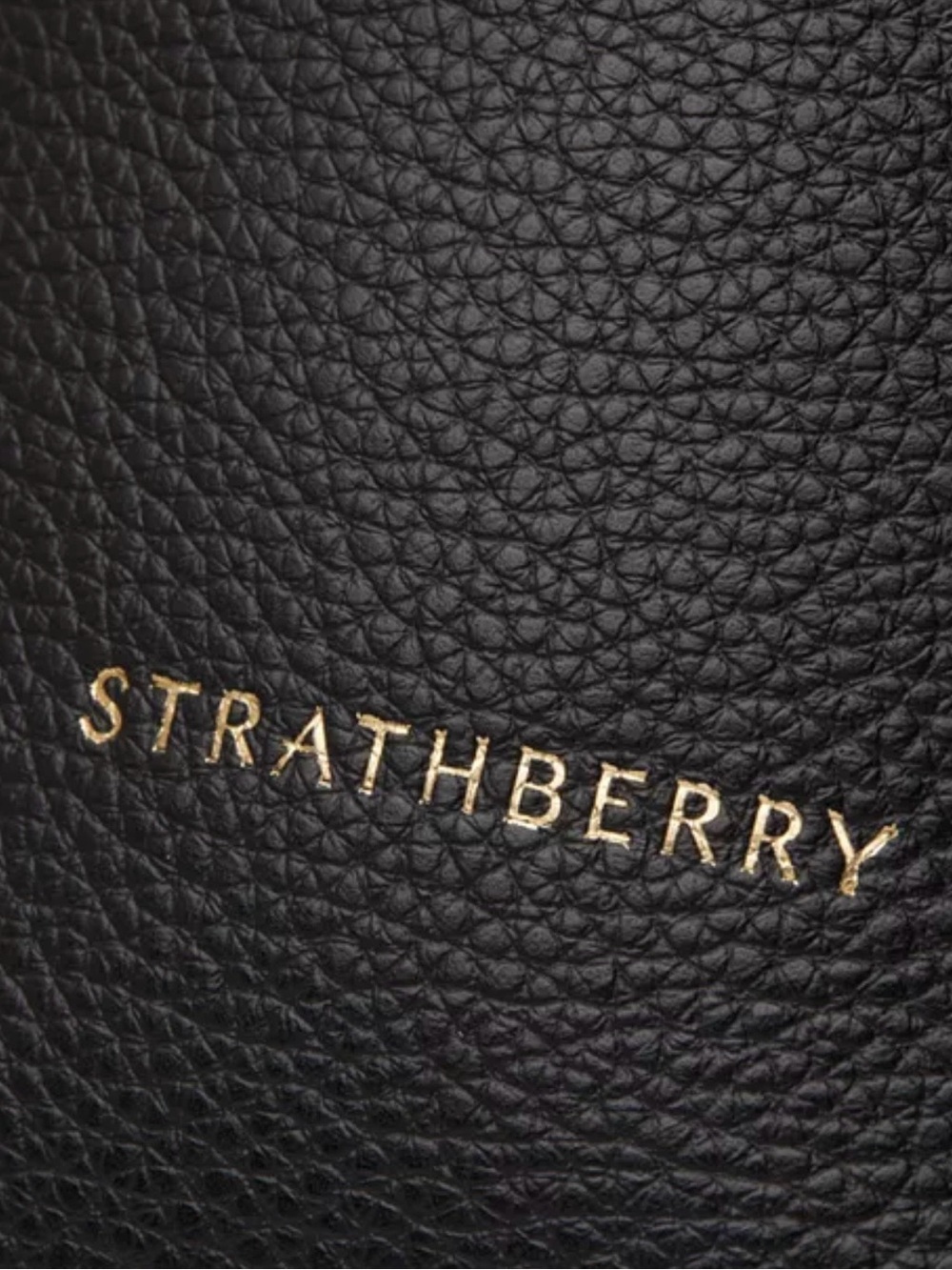 Strathberry Black Pebbled Leather Logo Detail with Gold Foil